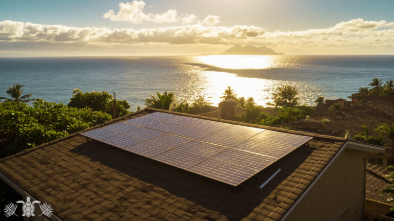 Rooftop solar panels on a single-family home in Kailua-Kona Hawaii with Pacific Ocean view 2026